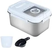 Qiveno Airtight Rice Storage Container Bin 20lb, Stainless Steel Food Storage Containers with Measuring Cup,Spoon, Kitchen and Pantry Canister for Rice, Flour, Sugar, and Baking Supplies(Silver)