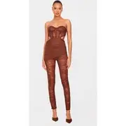 Brown Lace Cut Out Corset Detailed Jumpsuit, Brown