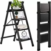 KZOBYD Foldable Ladder, 4 Step Portable Multifunctional Ladder for Home, Black