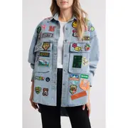 NIKKI LUND Thora Patch Denim Jacket in Blue at Nordstrom, Size Medium