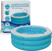 GRIP A POOL Inflatable Round Swimming Pool with Blow Up Padded Floor, Cup Holder, Handles and Drain - 60"x22" Deep Round Large Kiddie Pool Perfect for Adults and Kids Ages 4 5 6 7 8+