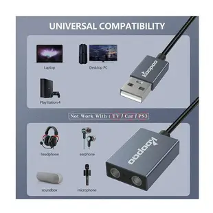 KOOPAO USB耳機音頻適配器 3.5毫米轉USB外置聲卡 2個TRS插針 相容PS4 PC WIN10 Mac筆記型電腦 [2美國直購]