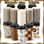100 Pack Disposable Coffee Cups 16Oz w/Lids Healthy Paper Takeaway Cups Bulk NEW