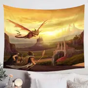 Warriors and Dragon Fantasy Art Tapestry