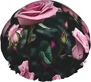 Pink Rose Print Print Various Activities Shower Cap Reusable Soft And Lightweight Bath Hair Cap Long Hair