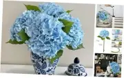 3 PCS Light Blue Artificial Hydrangea Fake Flowers 21'' Latex Lifelike Real