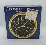 Vintage New Bulova Caravelle Quartz 9.5" Round Gold / Black Face Wall Clock NOS