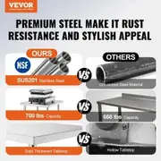 Stainless Steel Prep Table 24 x 24 x 34 Inch 700 lbs Load Capacity Heavy Duty Metal Worktable with 3 Adjustable Height Levels Commercial Workstation