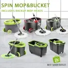 Spinning Mop &Stainless Steel Spin-Dry Bucket w/ Mops Heads Floor Cleaner Mop