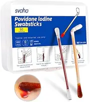 Svaha Povidone Iodine Swabsticks - 50/Box, Individually Wrapped, Iodine Solution Released When Snapped, No Drying Out, Perfect for Wound Care and Portable First Aid Kits