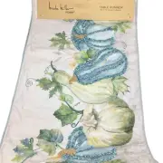 Nicole Miller Beaded Pumpkins Gourds Table Runner Blue Green Thanksgiving 16x72