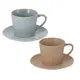 【YU Living】北歐風陶瓷手工壓紋窯變釉咖啡杯組 早餐杯 250ml (一杯一盤/ 2色)