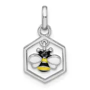 Sterling Silver Rh-Plated Polished Enameled Bee In Hive Children'S Pendant