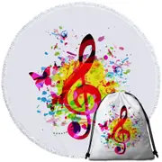 Colorful Splash Treble Clef and Butterflies Round Beach Towel