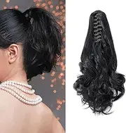 Clip-in Ponytail Hair Extensions, Curly Wavy Synthetic 12 Inches, Black