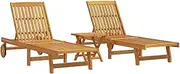 vidaXL Wooden Sun Loungers with Table - 2 Piece Solid Acacia Outdoor Lounge Chairs with Adjustable Backrest & Wheels for Garden Patio/Deck