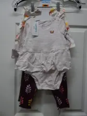 Carter's Girls' 4-Piece Bodysuit Pant Set-Maroon Floral/Purple Stripe-9-12M-NWT