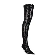 NIB BALENCIAGA Black Metallic Sequin Thigh High Heel Boots Shoes 6/36 $3400
