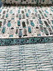 Classic Handmade Indian Kantha King Size Bedspread Hand Block Print Blanket