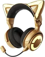 YOWU Cat Ear Headphones Rave, Created with Mariana BO, Hi-Fi Gaming Headset with Attachable HD Mic -Active Noise Reduction, 50mm Coaxial Speaker & Customizable Lighting and Effect via APP (Golden)