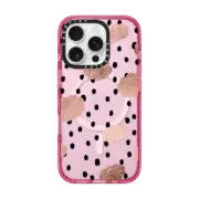 iPhone 16 Pro Impact Case MagSafe Compatible Modern rose gold clouds black hand drawn rain polka dots pattern by Girly Trend