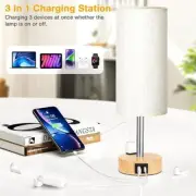 Touch Bedside Table Lamps Set - 3 Way Dimmable Bedroom Lamps with USB C