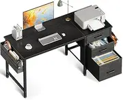 ODK Computer Gaming Desk with Storage Bag&3 Drawers Reversible,Home Office Desk with Stable Metal Structure&Headphone Hooks, Modern Gaming Table for Writing Study Working, 120 * 48 * 75.7cm,Black