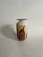Steven Lundberg Studio Art Glass Vase Pulled Feather Signed 2000 7"