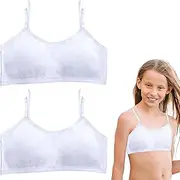 [FUIPVGI] 2 Pcs Sports Bra, Girls' Sports Bras, Preteen Girl Clothes Teenage Bras, Cotton Training Crop Bras, Sports Underwear Bra with Adjustable Strap, Seamless Bra for 10-16 Years (White, One Size)