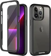 wahhle Compatible with iPhone 13 Pro Case, Built in Screen Protector Full Body Shockproof Slim Fit Bumper Protective Phone Cover 6.1'' Men Women-Black/Clear