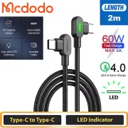 MCDODO LED Elbow PD 60W Type-C to Type-C USB-C Fast Charging Cable for Samsung