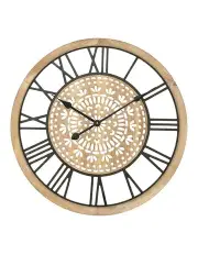 [Willow & Silk] Carved Industro-Hamptons XL Wall Clock in Brown