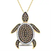 10k Yellow Gold Round Brown Diamond Sea Turtle Animal Pendant 3/8 Cttw