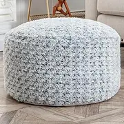 Asuprui Grey Pouf Ottoman Unstuffed Foot Rest 20x20x12 Inches Round Ottoman Pouf NO Filler Floor Poof Bean Bag Chair Foldable Floor Chair Storage for Living Room Bedroom Light Grey Cover ONLY