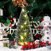 LED Lighted Mini Christmas Tree w/Wooden Base Tabletop Tree for Xmas Party Decor