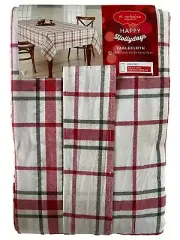 St Nicholas Square Happy Hollydays Red Plaid Tablecloth 60x120 Oblong