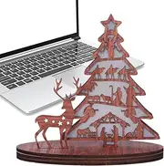 LED Christmas Nativity Scene – Lighted Wooden Table Nativity Figurine | Christmas Nativity Scene in the Shape of a Christmas Tree with LED Light for Bedroom