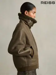 Reiss Dark Khaki Blake Shearling Aviator Jacket (AB1774) | $2,950
