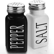 Salt and Pepper Shakers Set - Cute Salt Shakers - Vintage Glass Black and White
