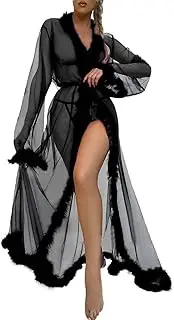 [Generic] Strap Lingerie for Women Plus Women Fashion Sexy Tulle Robe Long Lingerie Nightgown Bathrobe Sleepwear Feather Bridal Robe Lace Lingerie Strapless Bras for Women