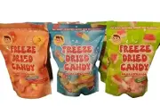Freeze Dried Candy Peach Rings Sour Worms Gummy Watermelons (6) 3.5 Oz Bags Yum