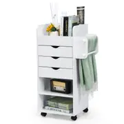 Costway 6-Tier Mobile Filing Cabinet Wood Beside Table Drawers Storage Trolley Cart Bedroom Living Office