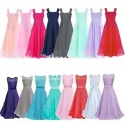 Kids Girls Chiffon Long Dress Bridesmaid Wedding Pageant Party Ball Flower Gowns