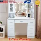 White Dressing Table With Hollywood LED Mirror and 7 Drawers Vanity Makeup Desk