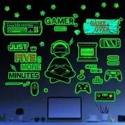 Glow in the Dark Game Wall Decal Video Game Room Decor Gaming Decals for Boys Ro