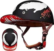 Vintage Motorcycle Helmet Men and Women Adults Open-Face Motorbike Helmets Retro Half Helmet Adults Fashion Baseball Cap Helmet for Scooter Moped Cap DOT Certified E,XL(60-62cm)