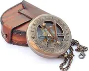 Sundial Compass with Leather Case and Chain - Push Open Compass - Steampunk Accessory – Unique Gift for Men - Beautiful Handmade Gift - Sundial Clock – Sun Clock – Steampunk Clock