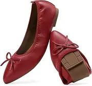 [DREAM PAIRS] Women's Foldable Flats Shoes Pointed Toe Ballet Flats Bowknot Comfort Slip on Dress Shoes