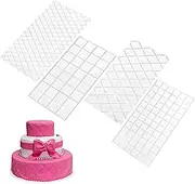 Cake Fondant Impression Mat Mold: 4Pcs Plastic Cake Grid Molds - Transparent Diamond Quilted Pattern Border Decoration DIY Baking Tools