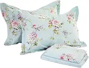[FADFAY] 4-Piece Blue Floral Print Bed Sheet Set Cotton Bed Sheets, Single